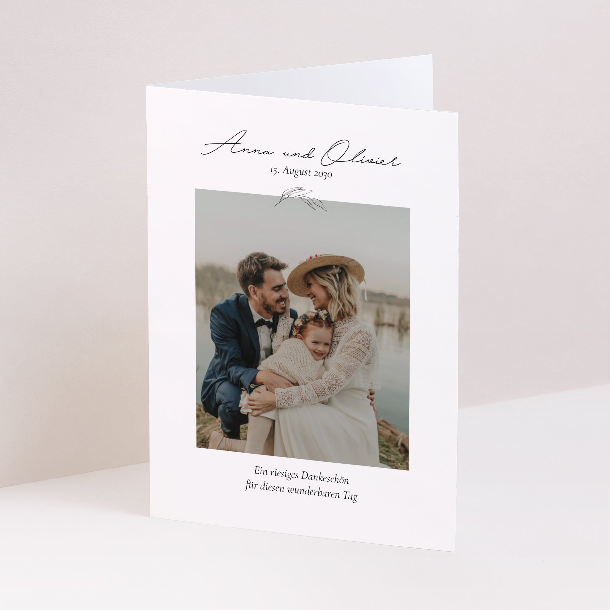 Dankeskarte Hochzeit Doppelflügelporträt Mama und Papa Zweig foto N° 1