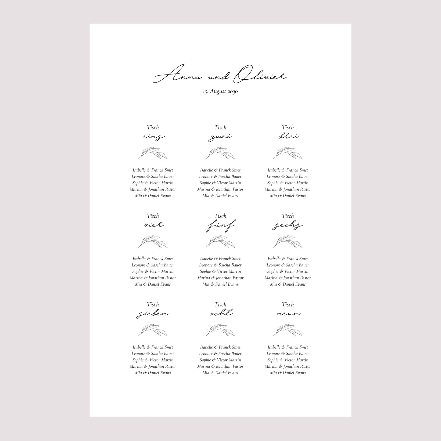Sitzplan Hochzeit Porträt Mama und Papa Zweig foto N° 2