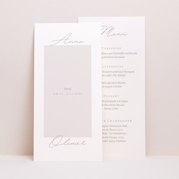 Menükarte Hochzeit Panoramatisches Porträt Typo-Skript Foto II foto