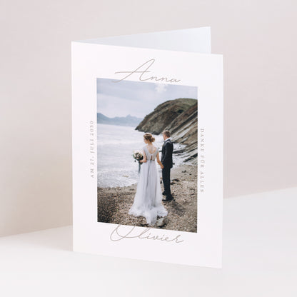 Dankeskarte Hochzeit Doppelflügelporträt Typo-Skript Foto II foto N° 1