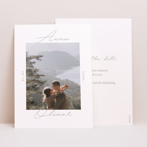 Save the date Karte Hochzeit Porträt Typo-Skript Foto II foto