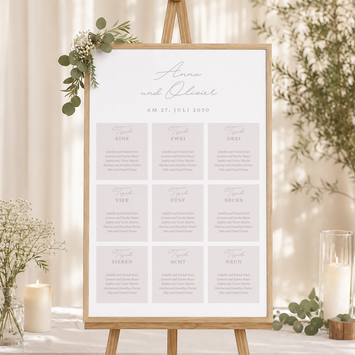 Sitzplan Hochzeit Porträt 60 x 90 cm Typo-Skript Foto II foto N° 1