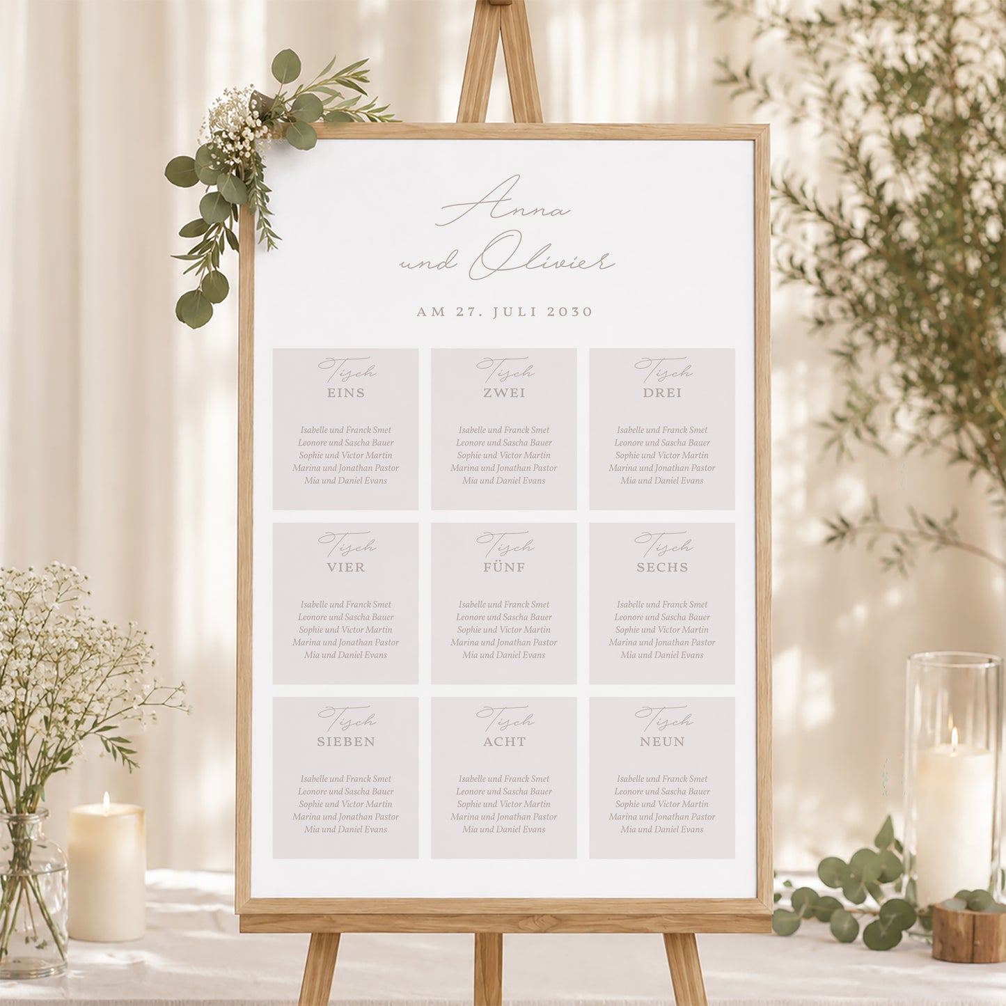 Sitzplan Hochzeit Porträt 60 x 90 cm Typo-Skript Foto II foto N° 1