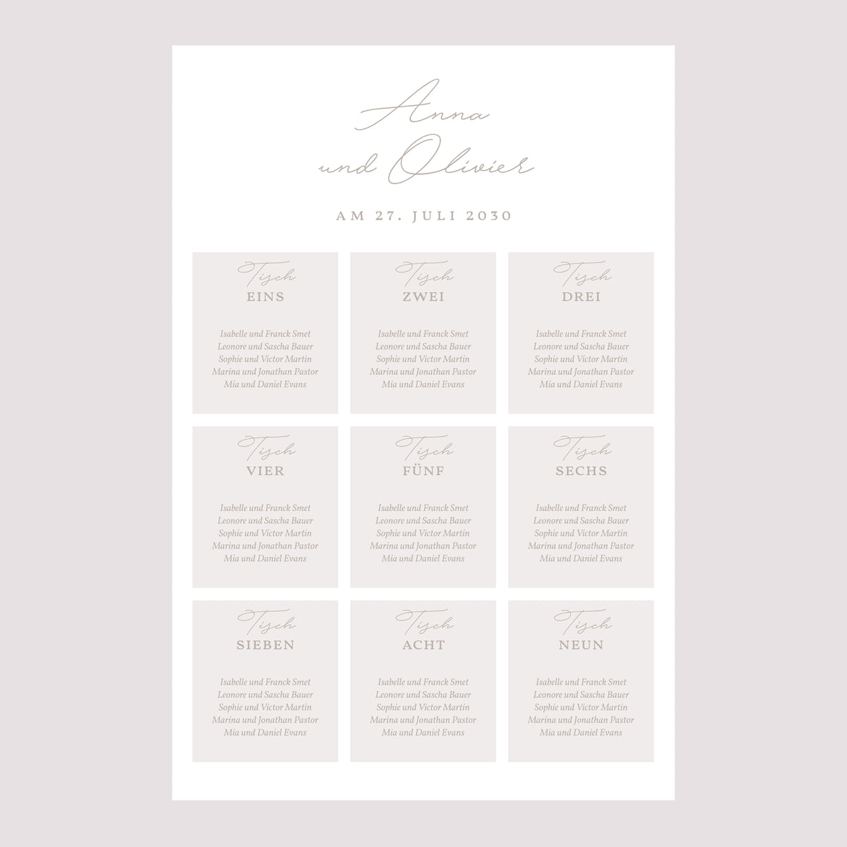 Sitzplan Hochzeit Porträt 60 x 90 cm Typo-Skript Foto II foto N° 2