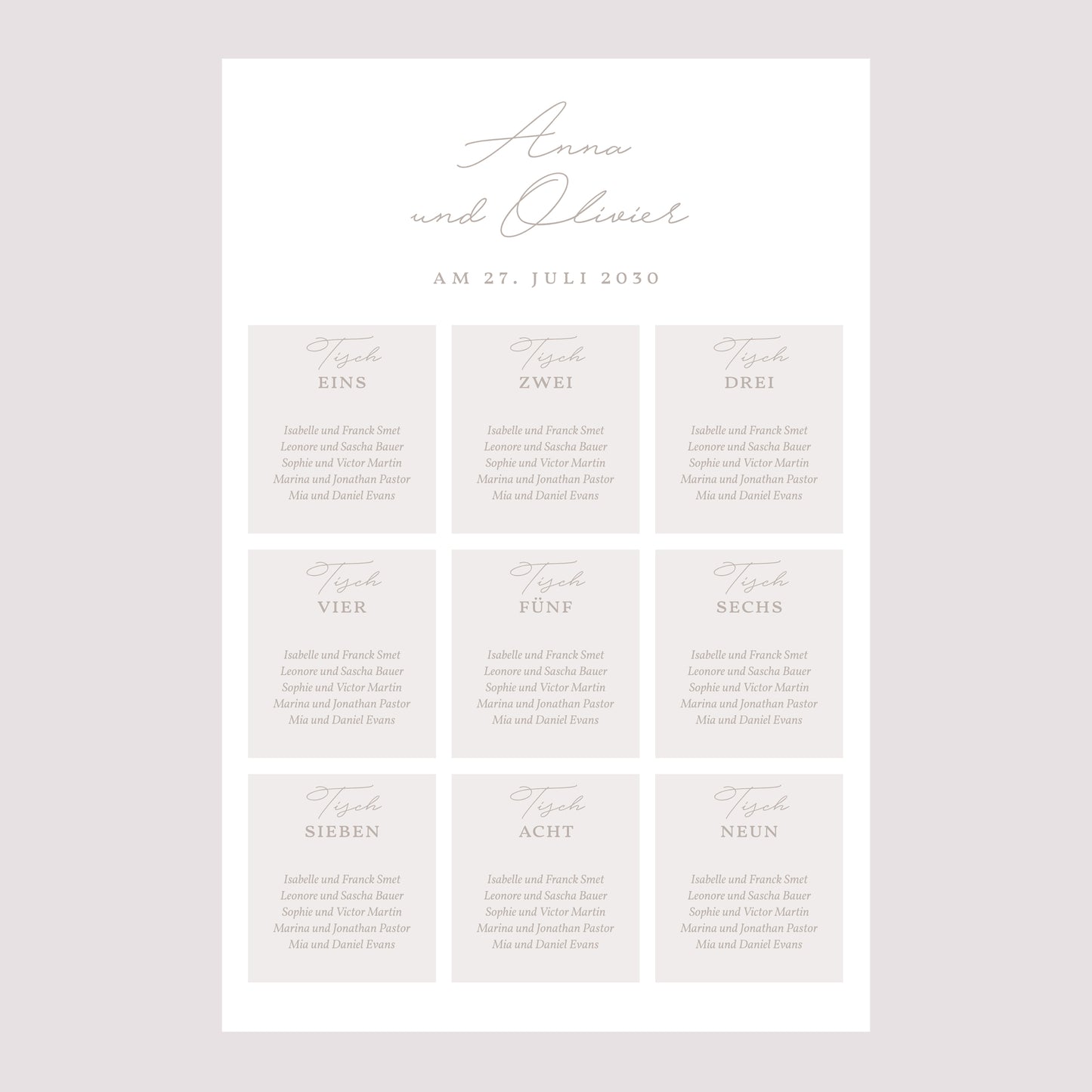 Sitzplan Hochzeit Porträt 60 x 90 cm Typo-Skript Foto II foto N° 2