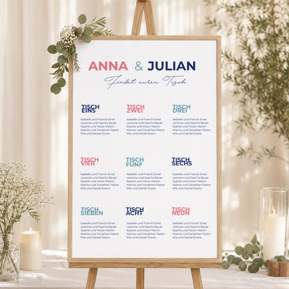 Sitzplan Hochzeit Porträt Pink & Blue foto N° 1