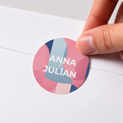 Sticker Hochzeit Rund Pink & Blue foto N° 1