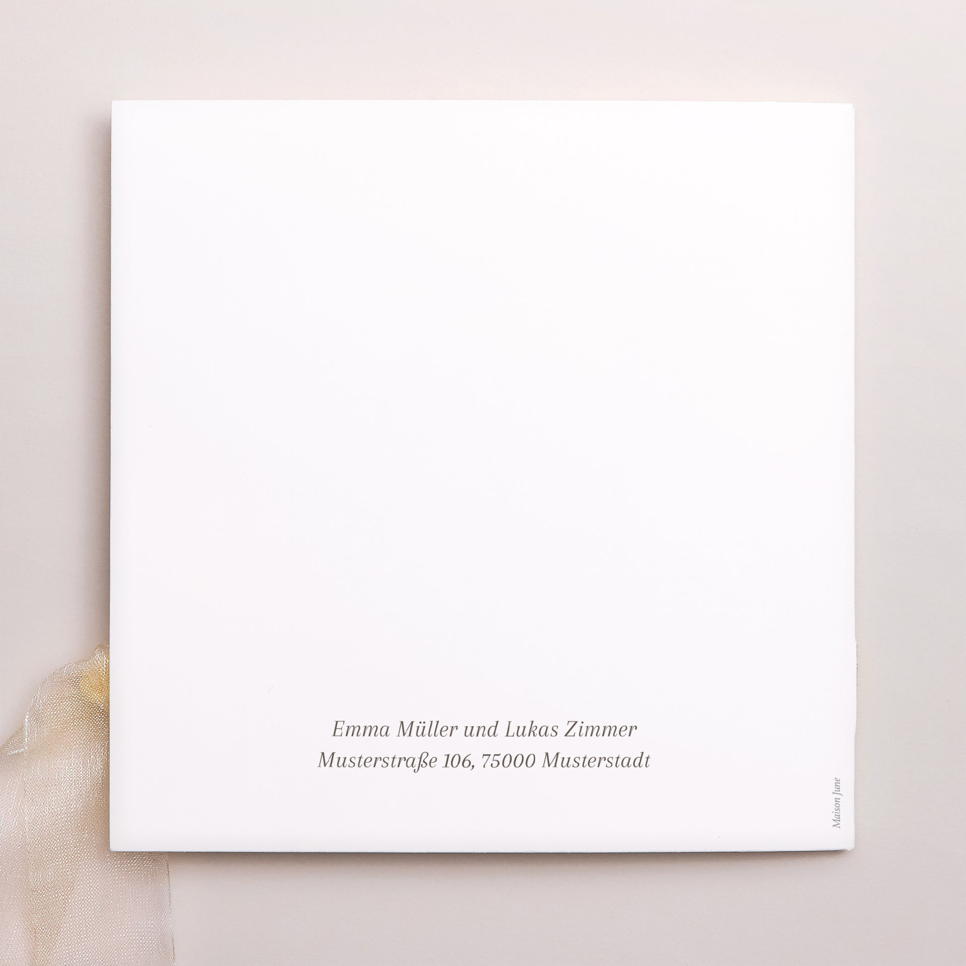 Hochzeitseinladung Quadratische Hülle, 3 Karten, Etikett Kurven auf beigem Grund foto N° 4