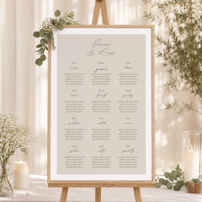 Sitzplan Hochzeit Porträt Kurven auf beigem Grund foto N° 1