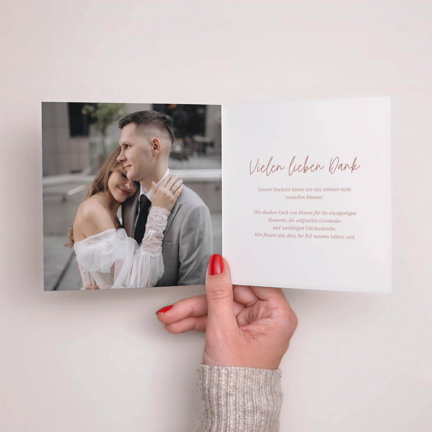 Dankeskarte Hochzeit Doppelflügiges Quadrat Gereinigt foto N° 2