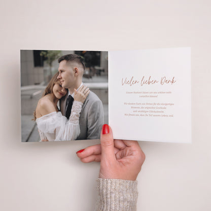 Dankeskarte Hochzeit Doppelflügiges Quadrat Gereinigt foto N° 2