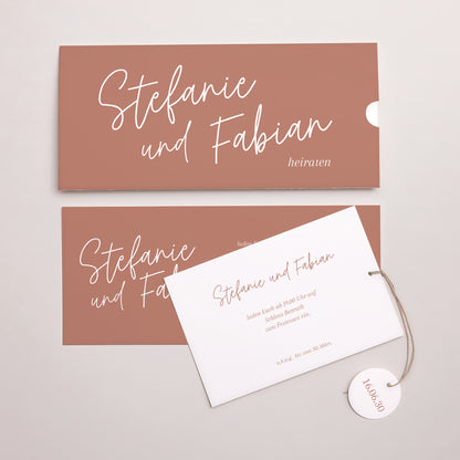 Hochzeitseinladung Mappe 2 Karten, Etikett Ziegelstaub foto N° 3