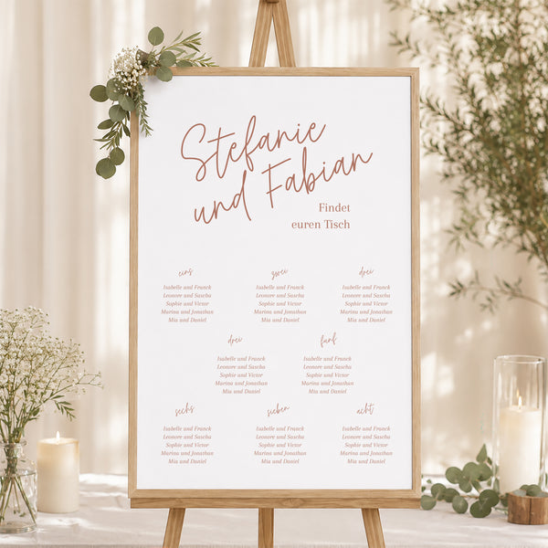 Sitzplan Hochzeit Porträt Ziegelstaub foto