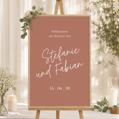 Begrüßungstafel Hochzeit Porträt 60 x 90 cm Ziegelstaub foto N° 1