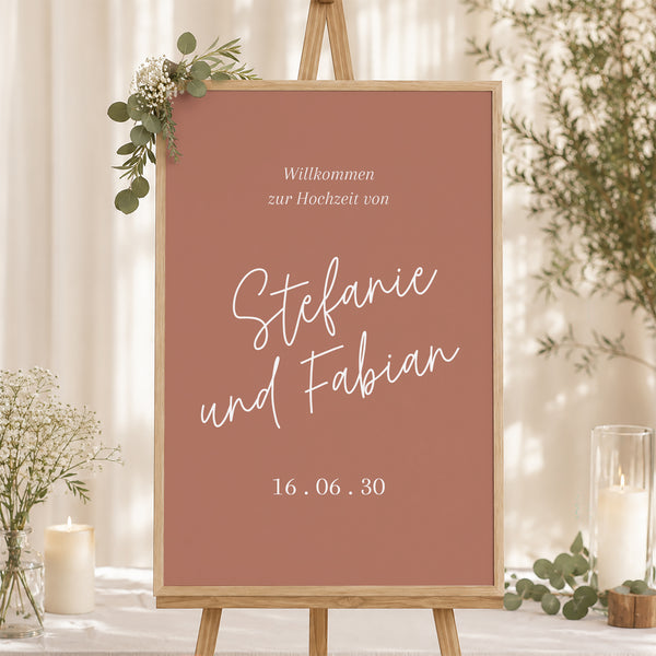 Begrüßungstafel Hochzeit Porträt 60 x 90 cm Ziegelstaub foto