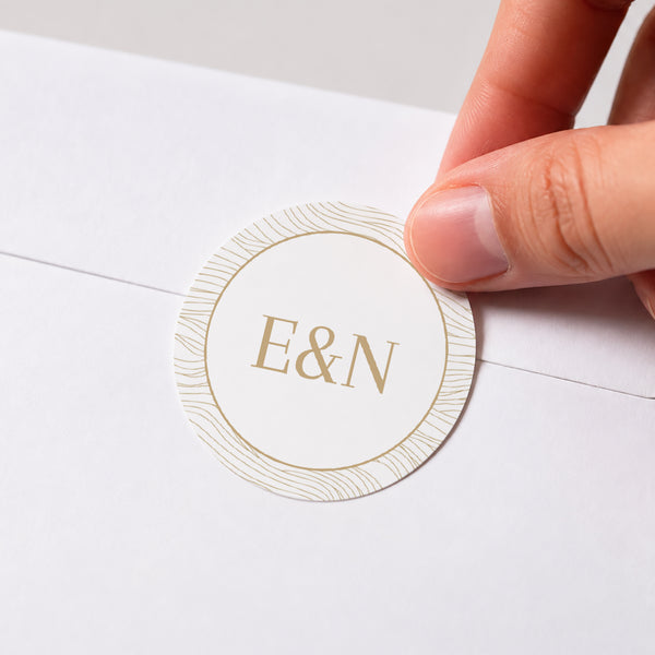 Sticker Hochzeit Rund goldene Wellen foto
