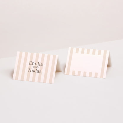 Tischkarten Hochzeit Quer Beige Streifen foto N° 1