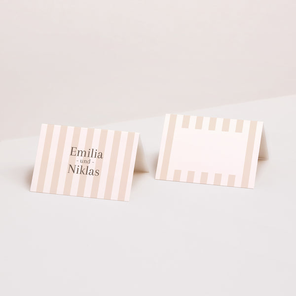 Tischkarten Hochzeit Quer Beige Streifen foto