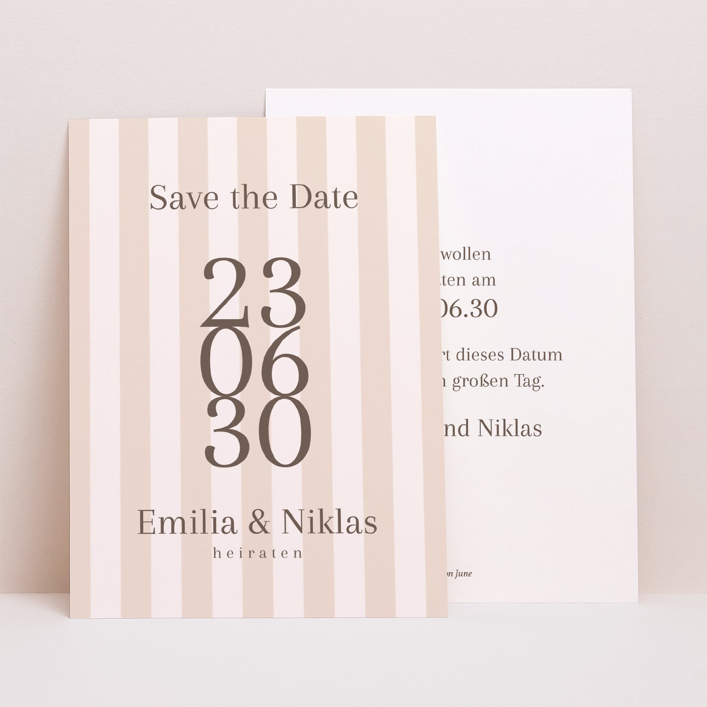 Save the date Karte Hochzeit Porträt Beige Streifen foto N° 1