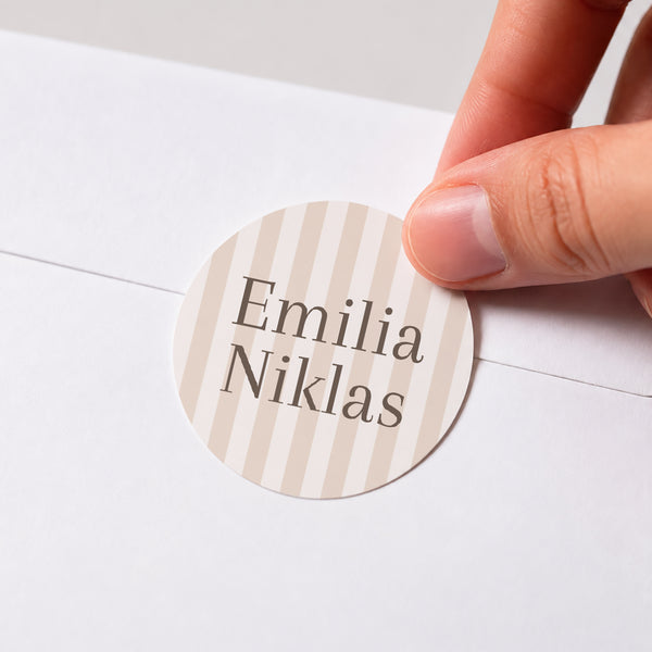 Sticker Hochzeit Rund Beige Streifen foto