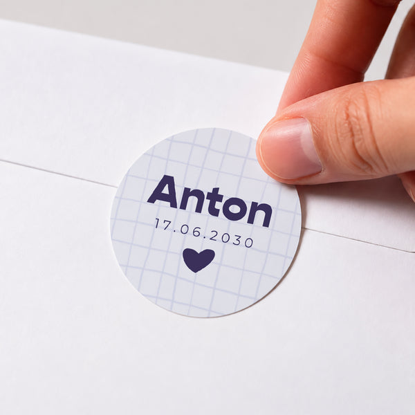 Sticker Geburt Rund Gitternetz in Lavendelfarbe foto