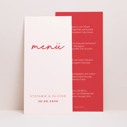 Menükarte Hochzeit Panoramatisches Porträt Rot & Creme II foto N° 1