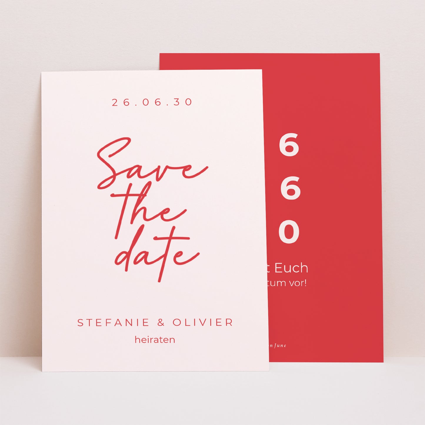 Save the date Karte Hochzeit Porträt Rot & Creme II foto N° 1