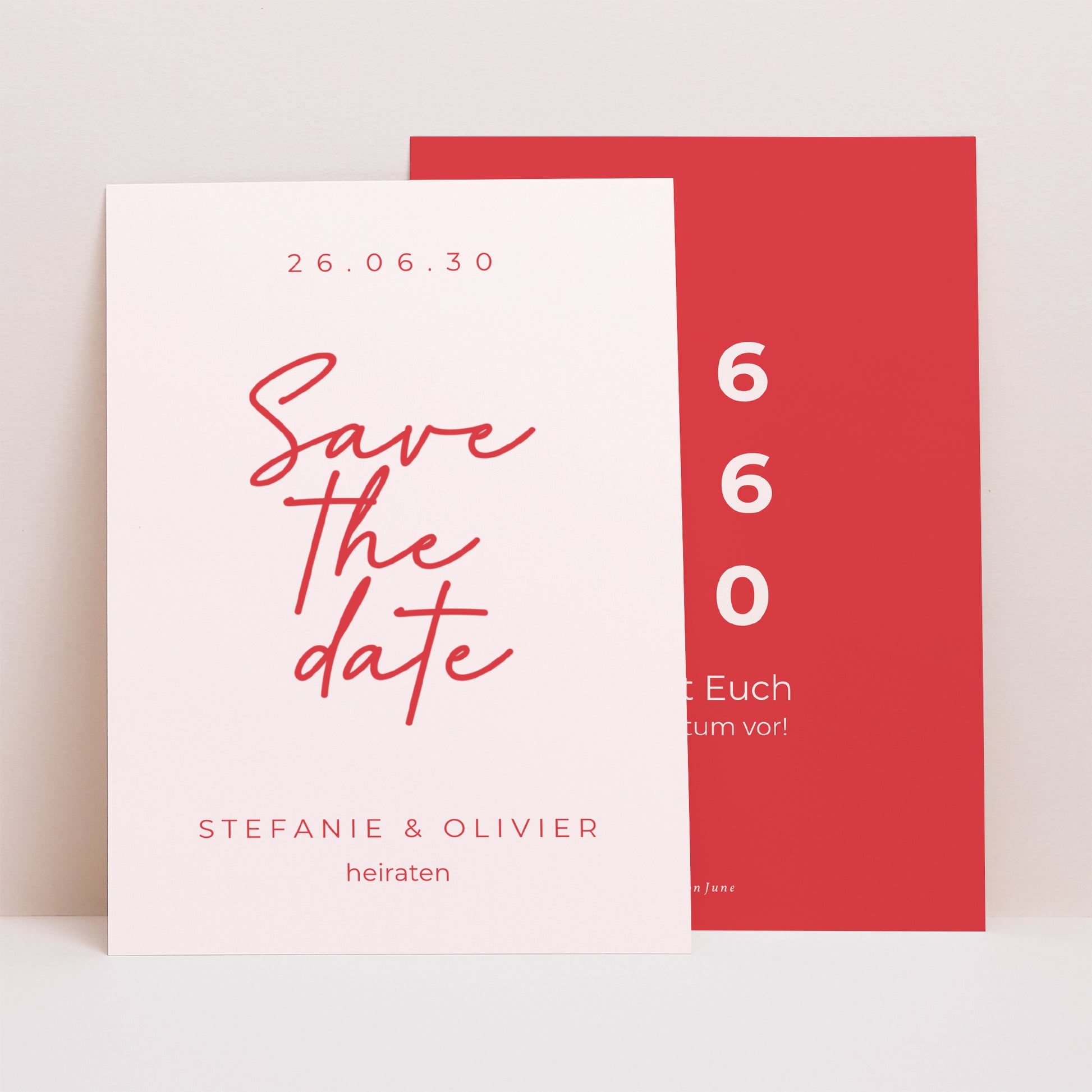 Save the date Karte Hochzeit Porträt Rot & Creme II foto N° 1