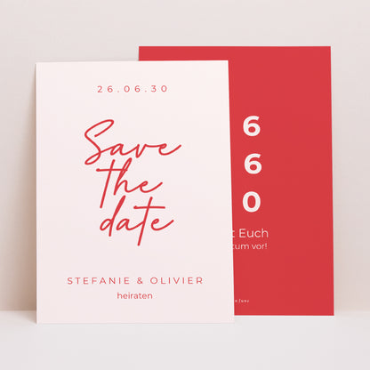 Save the date Karte Hochzeit Porträt Rot & Creme II foto N° 1