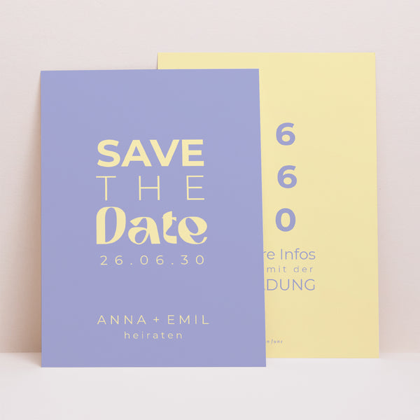 Save the date Karte Hochzeit Porträt Gelbe Grafik foto