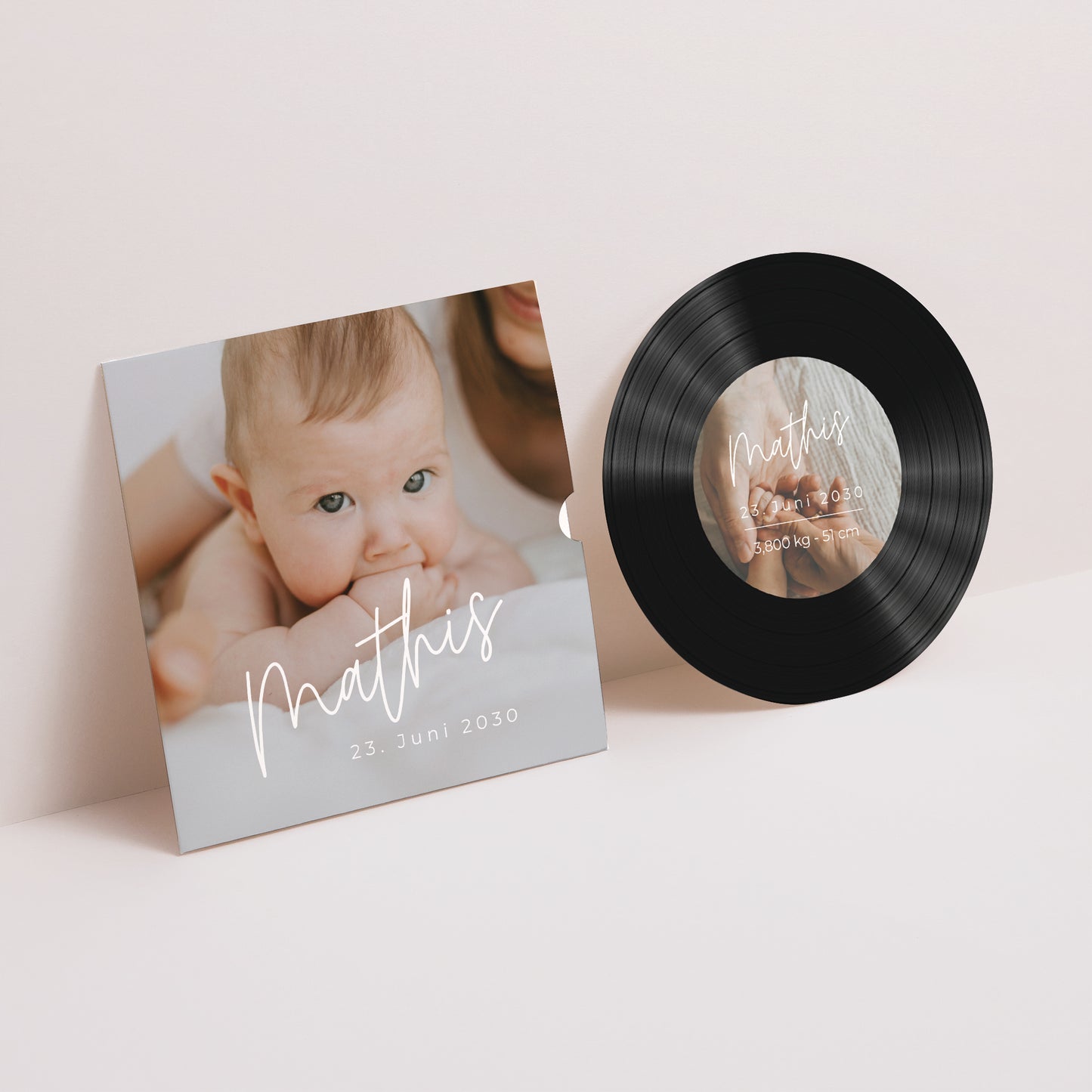 Geburtskarten Schallplattenhülle single baby foto N° 1