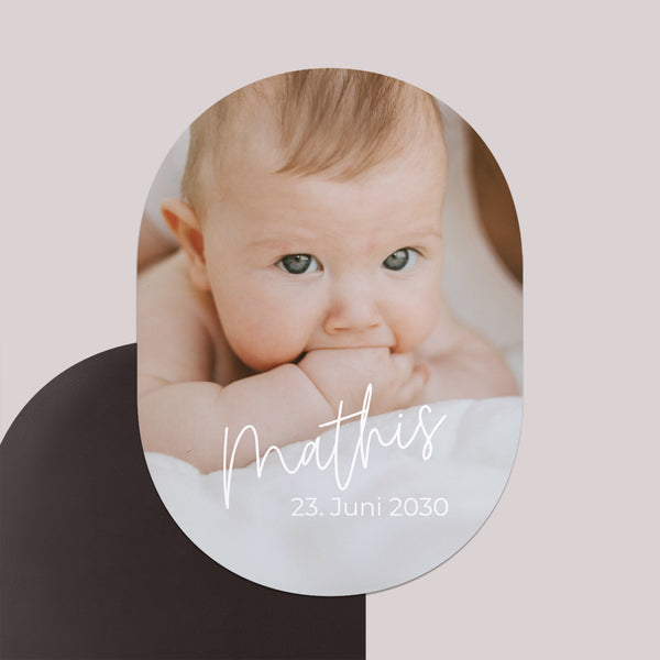 Geburtskarten 8er-Pack, magnetisch, oval single baby foto