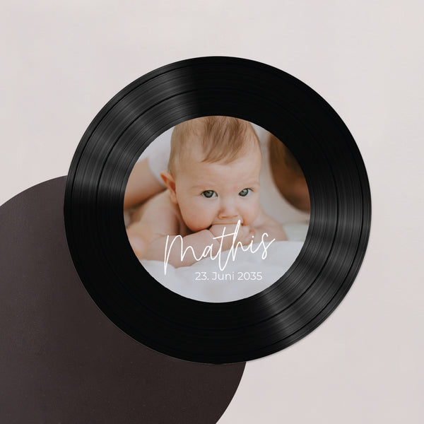 Geburtskarten Set von 8, magnetisch, rund, Ø 10 cm single baby foto