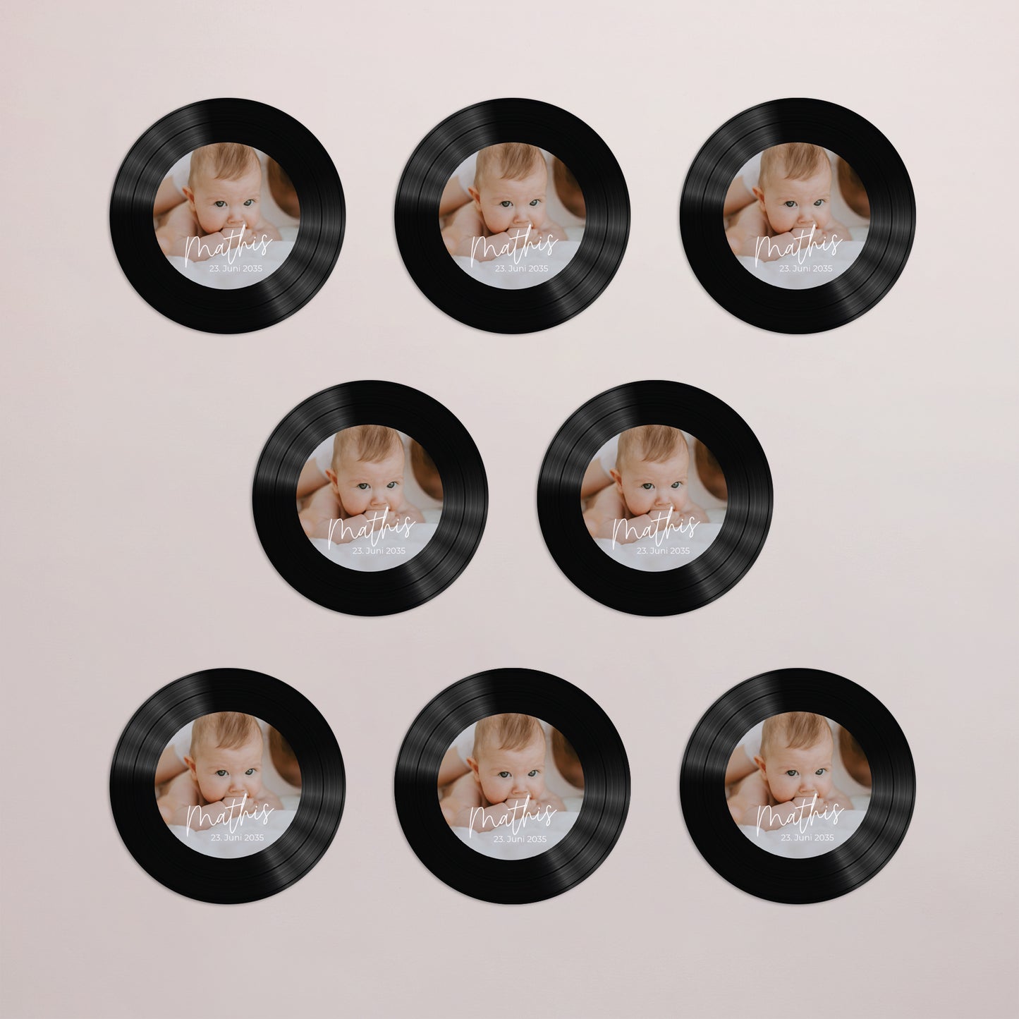 Geburtskarten Set von 8, magnetisch, rund, Ø 10 cm single baby foto N° 3