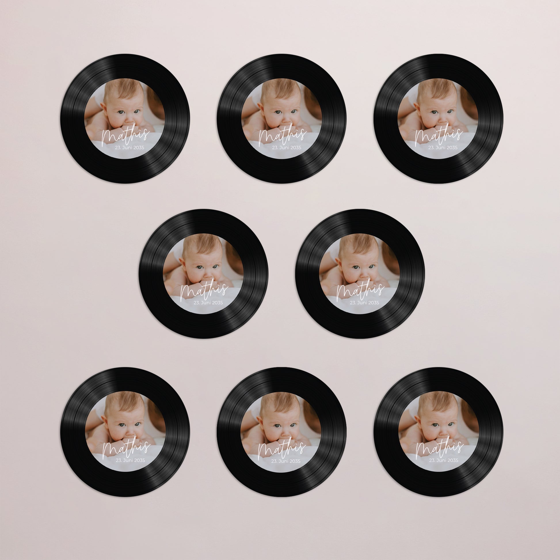 Geburtskarten Set von 8, magnetisch, rund, Ø 10 cm single baby foto N° 3