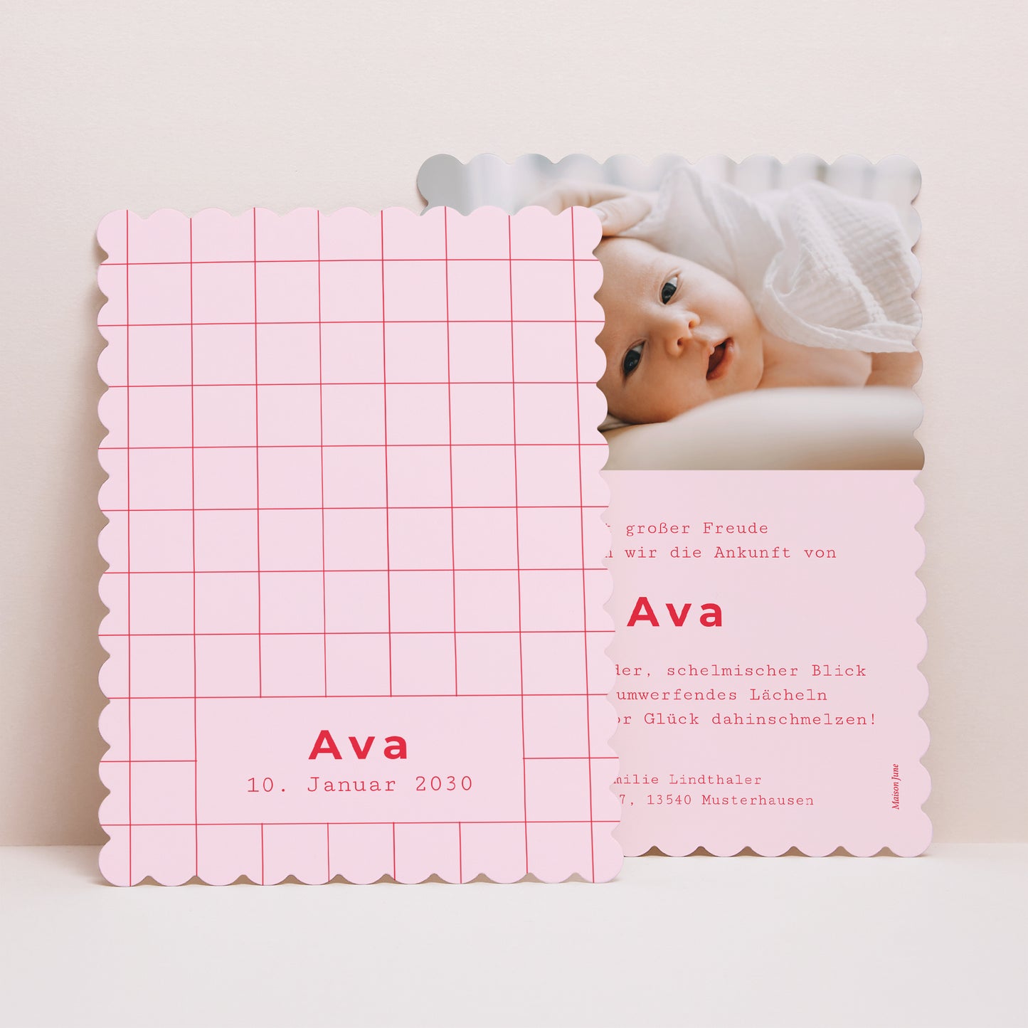 Geburtskarten Porträt, Keksränder Neuer Vichy Pink foto N° 1