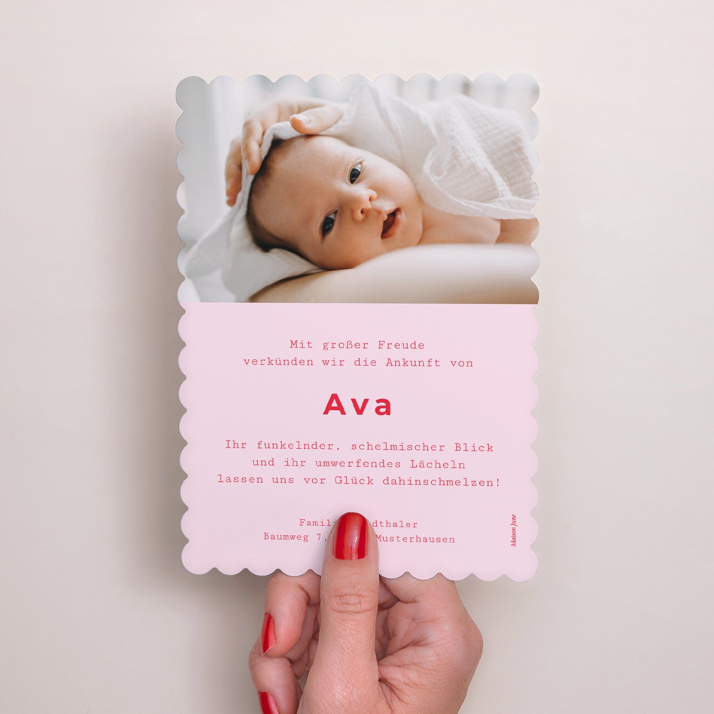 Geburtskarten Porträt, Keksränder Neuer Vichy Pink foto N° 3