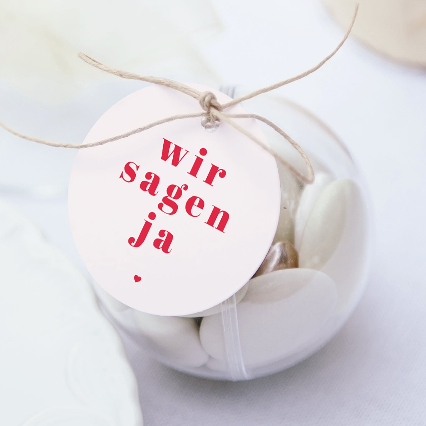 Geschenkbox Hochzeit Kugel mit runder Etikette Wir sagen ja foto N° 1