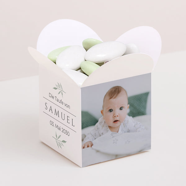 Geschenkbox Taufe Schmetterlingsöffnung Kleine Pflanze foto