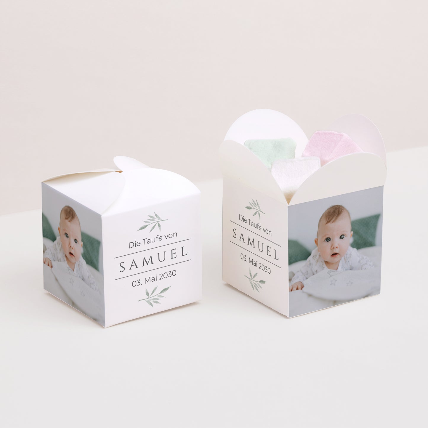 Geschenkbox Taufe Schmetterlingsöffnung Kleine Pflanze foto N° 2