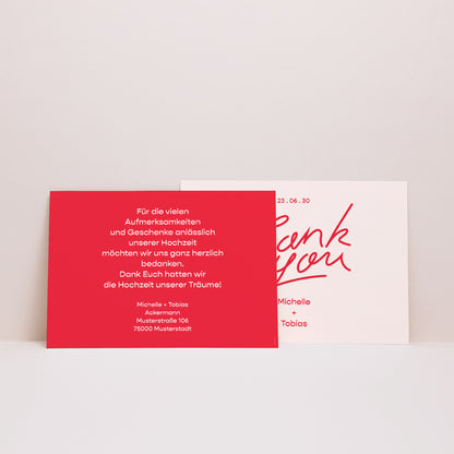 Dankeskarte Hochzeit Landschaft Liebe in den Achtzigern Rot foto N° 3