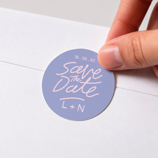 Sticker Hochzeit Rund Liebe in Achtzigerblau foto