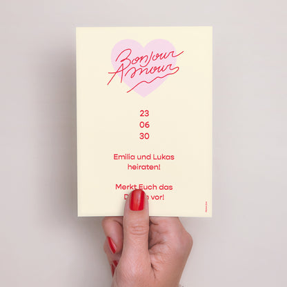 Save the date Karte Hochzeit Porträt Hallo Liebesrosa. foto N° 3