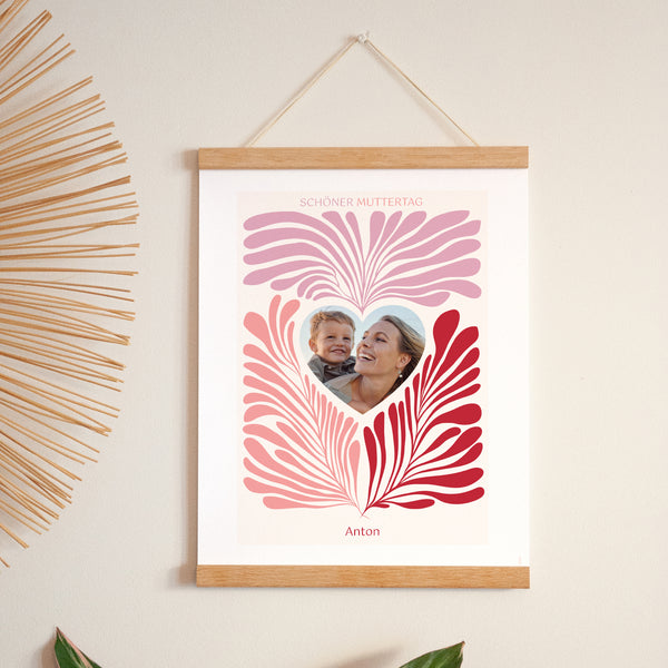 Poster Objekte Porträt Rosa Laubwerk foto