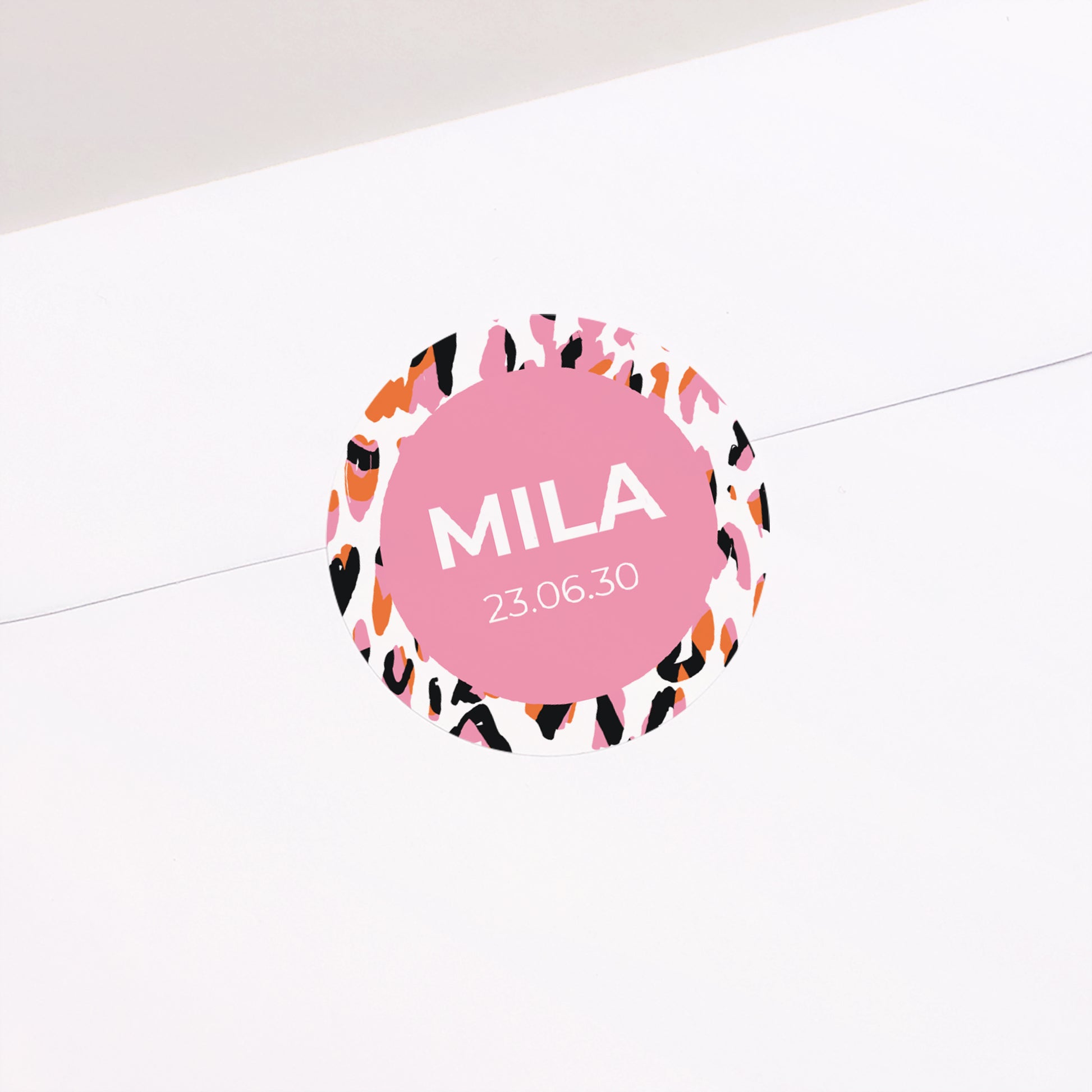 Sticker Geburt Rund funky Leopard foto N° 2
