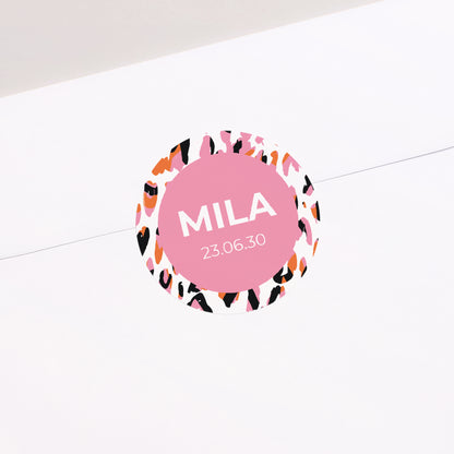 Sticker Geburt Rund funky Leopard foto N° 2
