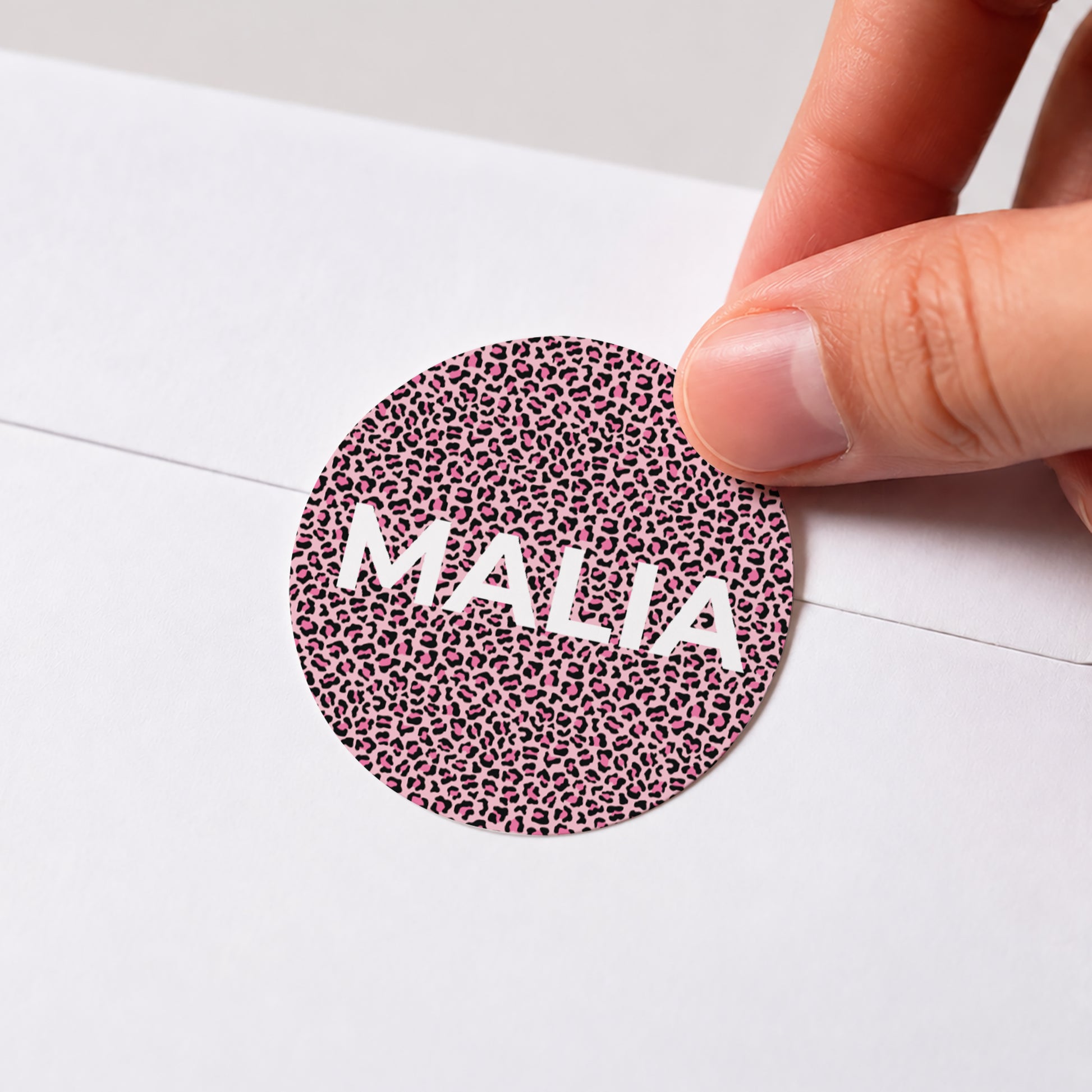 Sticker Geburt Rund Rosa Leopard foto N° 1