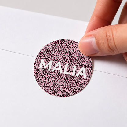 Sticker Geburt Rund Rosa Leopard foto N° 1