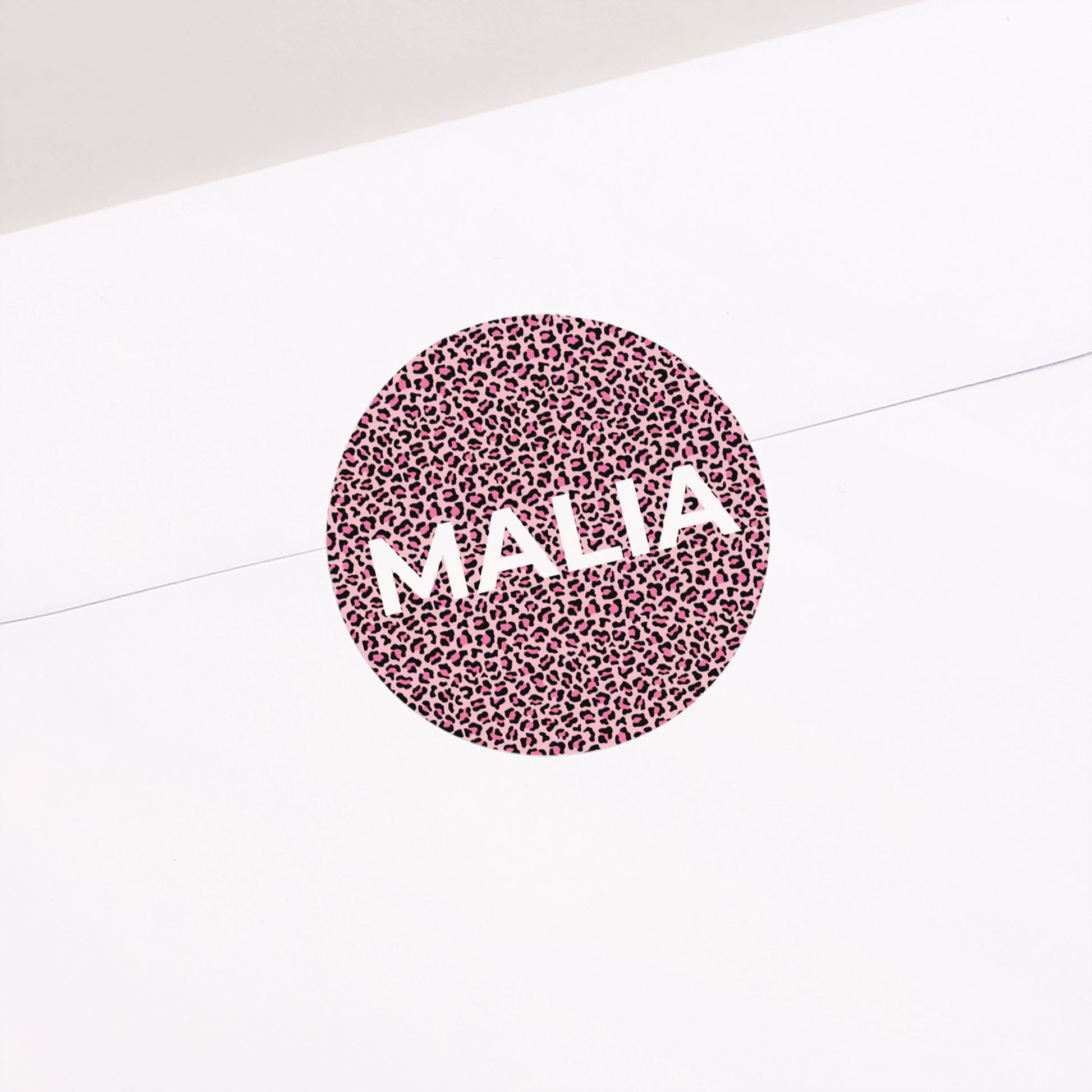 Sticker Geburt Rund Rosa Leopard foto N° 2