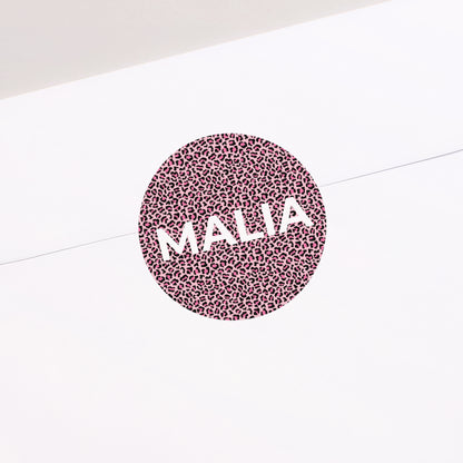 Sticker Geburt Rund Rosa Leopard foto N° 2